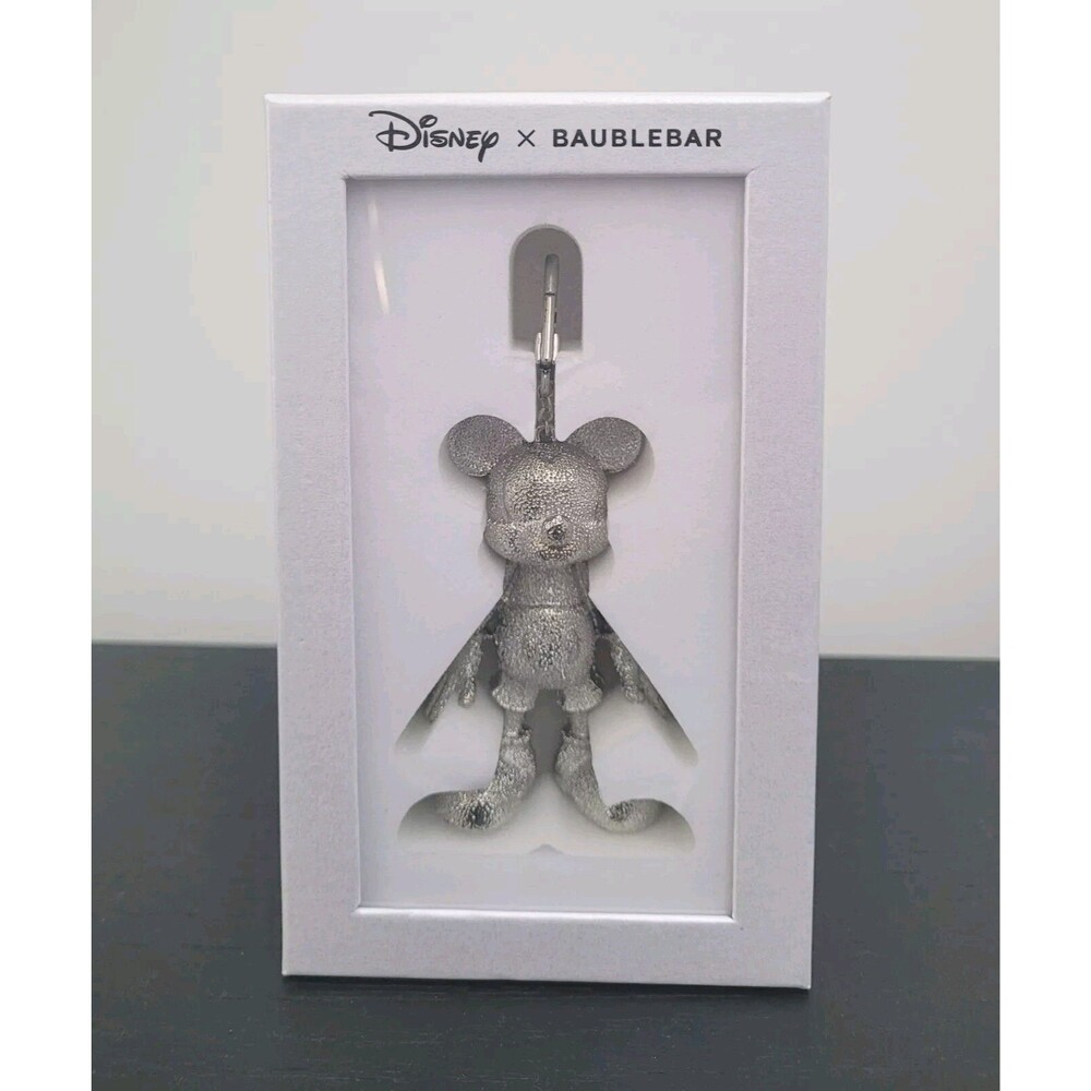 Disney x Baublebar Mickey Mouse Keychain Metallic Silver Bag Charm New w/ Box
